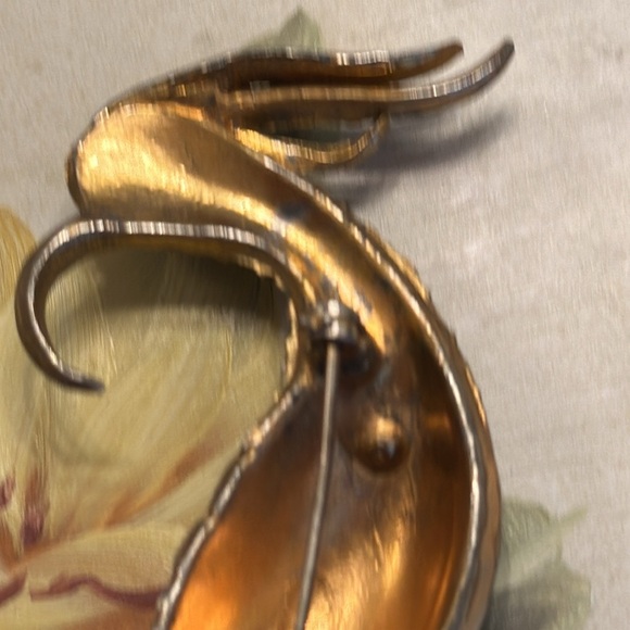 Vintage 30’s Bird of Paradise pot metal w/vermeil/rhinestones brooch 5 3/8” - Picture 9 of 14